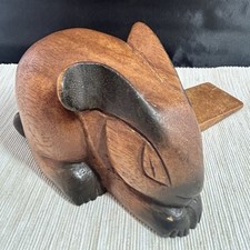 Vintage Carved Rabbit Wooden Door Stop Rustic Home Decor