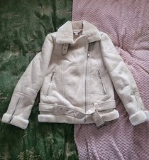 Topshop Faux Fur Lined Aviator Jacket Uk Size 8 Bnwt