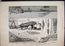Old Antique Print 1883 International Fisheries Exhibition Gear Trawl Net 19th