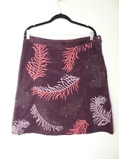 WHITE STUFF berry red pink embroidered FEATHERS VELVET Skirt Size 14