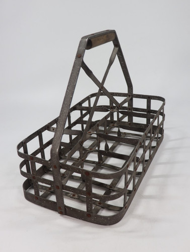 Vtg metal milk bottle carrier - metal,