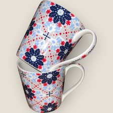 Denby Monsoon Bettie 2x Mugs 300ml Blue Red Floral Unused Without Tags