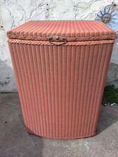 TALL VINTAGE PINK LLOYD LOOM STYLE WICKER RATTAN LAUNDRY BASKET STORAGE