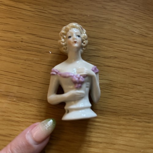 Antique porcelain lady pin - antique,