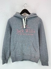 Jack Wills Grey Logo Hoodie Cotton Blend Long Sleeve Kangaroo Pocket UK 4 NEW