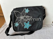 90s  Black Jane Norman Bag  Blue & White Flower School Bag Handbag Shoulder