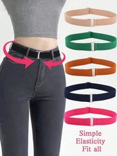100cm Women Invisible Elastic Belt NoShow Belt with Flat Buckle  for Jeans Dress