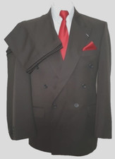 M&S St Michael Double Breasted Suit 40S W36” L27”Dark Khaki Herringbone Turn ups