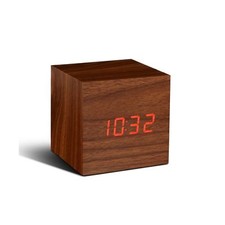 Gingko Cube Walnut Wood Effect Sound Activated Red LED Small Click Alarm Clock