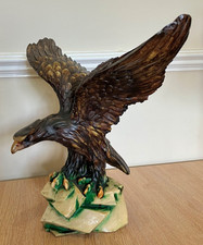 Vintage Large Heavy Resin American Eagle perched on rock Statue Sculpture