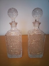 Pair Of Royal Crystal Rock 24% Lead Italian Crystal Square Decanters VGC