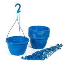 Blue Hanging Baskets 10 x 27cm Garden Planters, 45cm Hangers, Durable Plastic