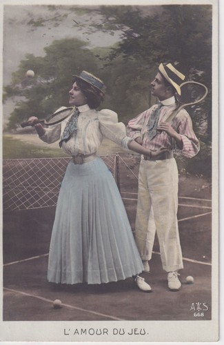 Antique french tennis postcard - antique,