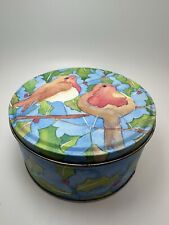 Vintage Round Tin Can Robin Nature Design with Lid Storage/ Trinket/ Organiser 