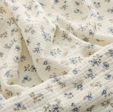 Floral Print Double Gauze Fabric, Blue Flowers Cotton Fabric Priced by 1/2 metre