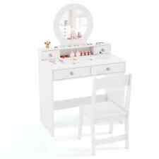 Princess Makeup Desk and Chair Set Pretend Play Vanity Table Set-White
