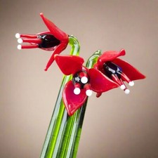1 X Vintage Blown Glass Flower Handmade Fuchsia SINGLE STEM Murano Flower RARE