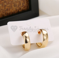 Women 14K Gold Plated Thick Dress Stud Chunky Sterling Silver Post Hoop Earrings