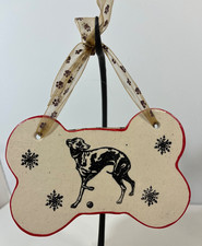 Whippet Italian Greyhound Dog Art Pottery Bone Shaped Ornament 4 Paws Pottery