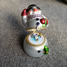 Mr. Christmas Snowman Hinged Porcelain Music Trinket Box Ornament with Animation