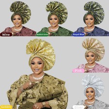 African Auto Gele Headtie Nigerian Wedding Bonnet Cap Already Head Wraps Party