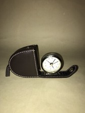 Vintage SAVORY MOORE Pocket Quartz Travel Alarm Clock in Faux Leather Brown Bag