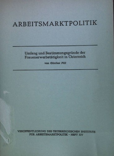 Arbeitsmarktpolitik heft - arbeitsmarktpolitik, xv