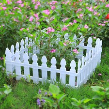 4Pcs Garden Picket Fencing Set Wooden Effect Lawn Path Border Edge White Plastic