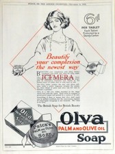 Price's 'OLVA' Palm & Olive Oil Soap Advert : 1923 Toiletries Print