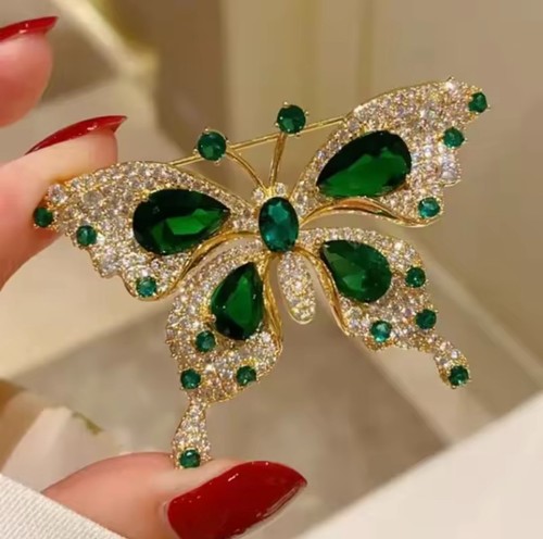 Green rhinestone butterfly - green,