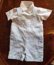 SARAH LOUISE Boy Dungaree Shorts + Shirt  12 months  Pale Blue + White  Spanish