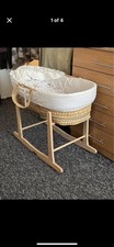 Clair de Lune Organic palm Moses basket White with Rocking and Mattress 