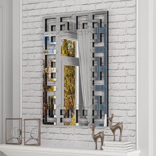Silver rectangular wall mirror - rectangular,