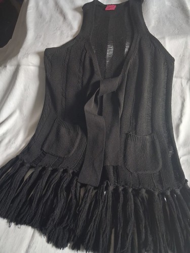 Boho knitted fringy waistcoat - knitted,
