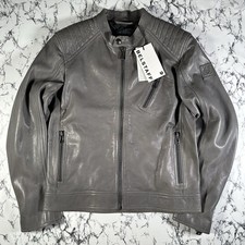 BELSTAFF Mens Charcoal Grey Leather V Racer Jacket SIZE UK42 IT52 XL BNWT