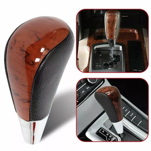 Black leather walnut wood gear - black,