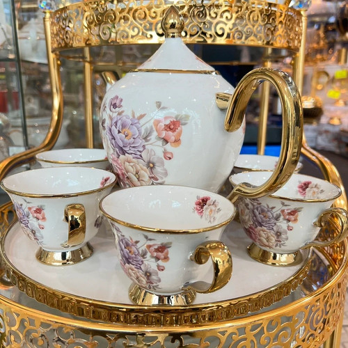 Floral cups teapot - floral, rotating