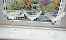 THREE EDWARDIAN ART DECO CZECH ETCHED CRYSTAL CHAMPAGNE COUPES GLASSES 1920'S