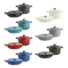 2-Piece Cast Iron Casserole Dish Set Enameled Durable Non-Stick Hob Oven 2 Sizes