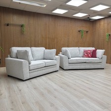 Sofology ‘Chalfont’ 3 + 2 Seater Sofa Set Sort Grey Woven Cushions BRAND NEW