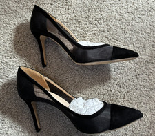 Giorgio Armani Black Nero Suede & Mesh Stiletto Heel Shoes Box EU38.5 UK5.5 VGC