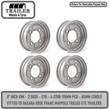 Trailer Wheel Rim 2.50 x 8 inch 4 x 115mm PCD Silver Erde Daxara Franc Trelgo x4