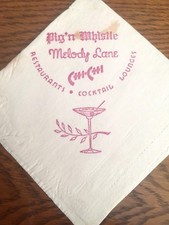Vintage Americana Restaurant Pig’ N Whistle Napkin Cocktail California 1950’s