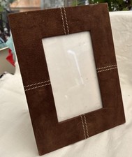 Free standing brown suede photo frame, 6" x 4" photo, leather-backed, modern