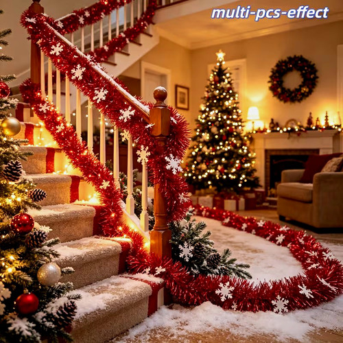 Red white christmas tinsel - red,