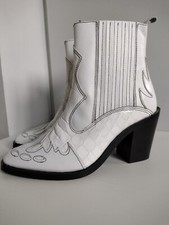 £219 Kurt Geiger Lady Tiami White Cowboy Western Ankle Leather Boot UK EU37 New 