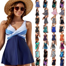 Two Pieces Womens Swimsuit Swim Dress Skirt Swimdress Swimming Costume Size 6-20
