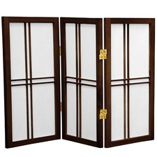 2 ft. Short Desktop Double Cross Shoji Screen - Walnut - 3 Panels