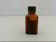 VINTAGE AMBER MEDICINE PILL BOTTLE WITH METAL CAP, 1/2oz, 2-1/2" TALL 