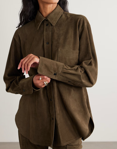 Olive green suede shirt jacket - green,